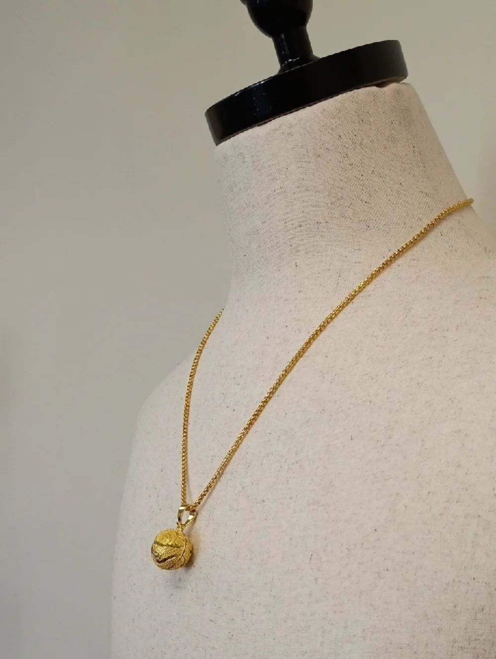 Gold Tone Pave Ball Pendant Necklace Chain Minimalist Layering Jewelry